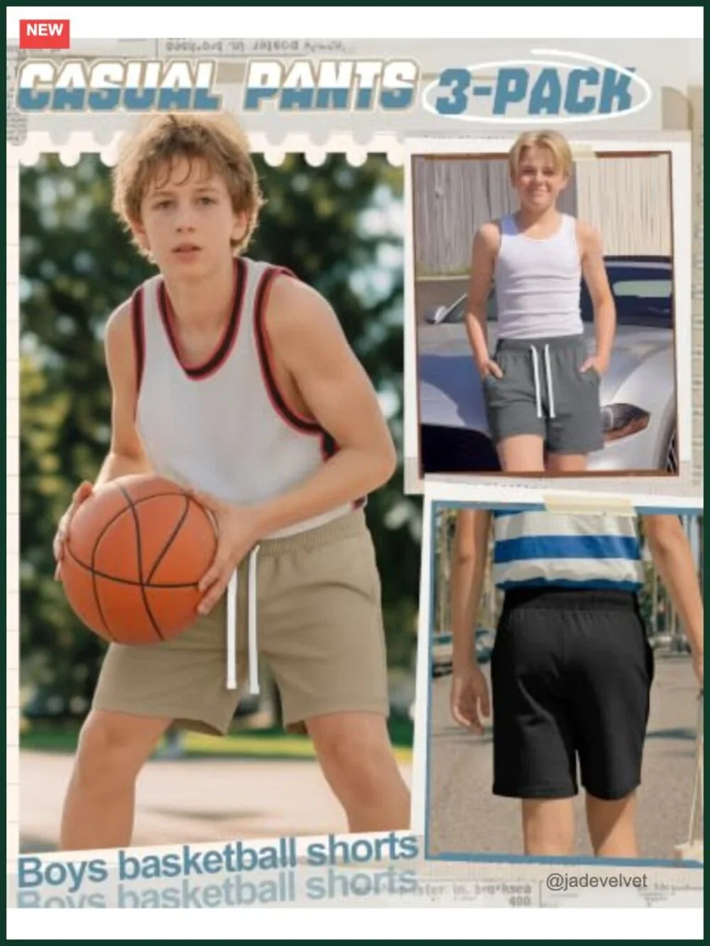 3 Pack Boys Athletic Sweat Shorts with Pockets Pull On Comfortable Casual Shorts
